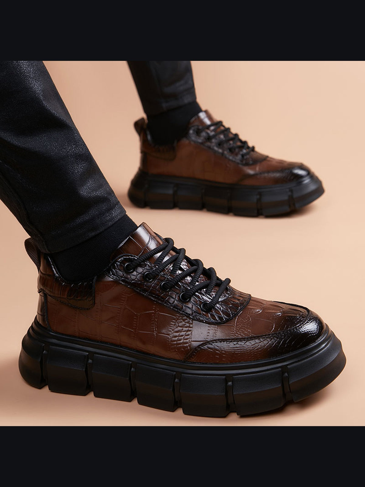 Brown handcrafted genuine leather shoes - color image
