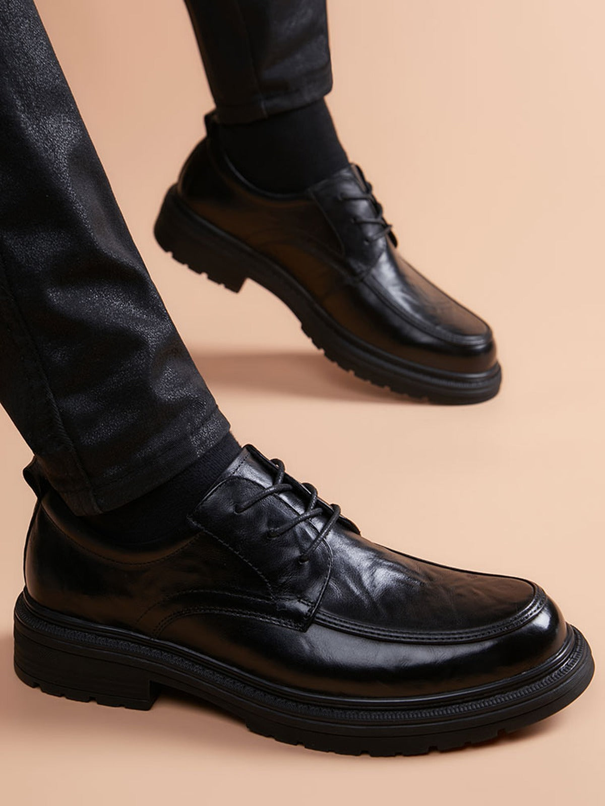 Black handcrafted genuine leather shoes - color image