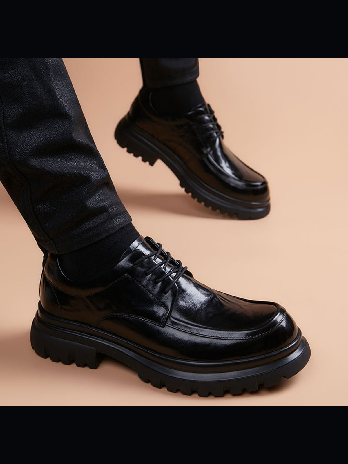 Black handcrafted genuine leather shoes - color image