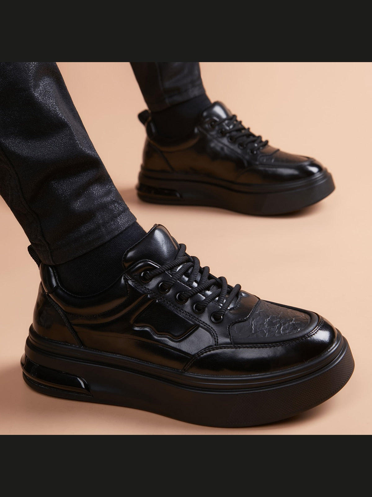 Black handcrafted genuine leather shoes - color image