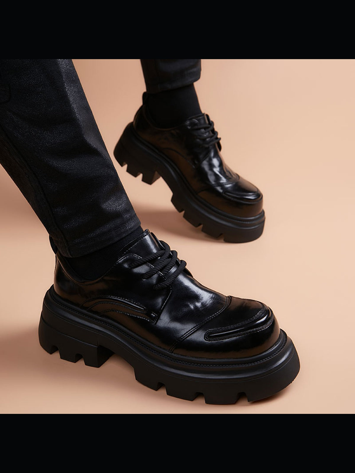 Black handcrafted genuine leather shoes - color image