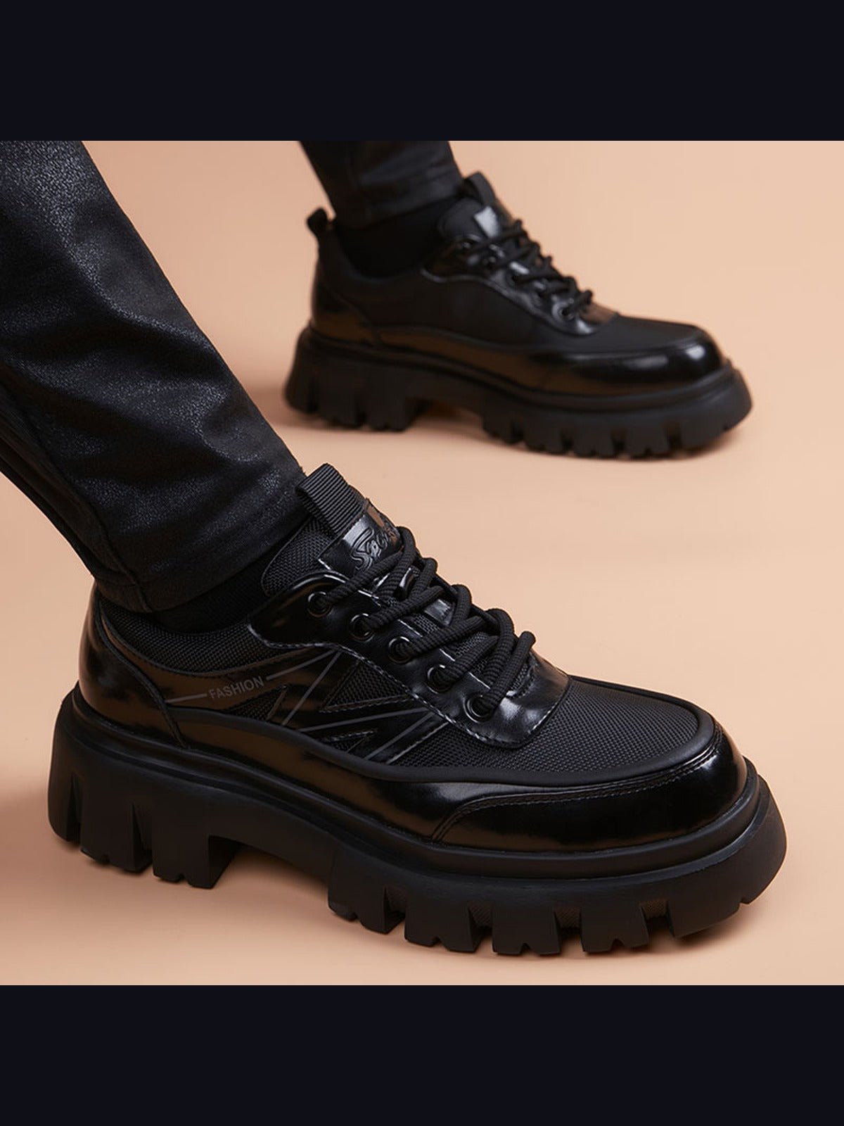 Black handcrafted genuine leather shoes - color image