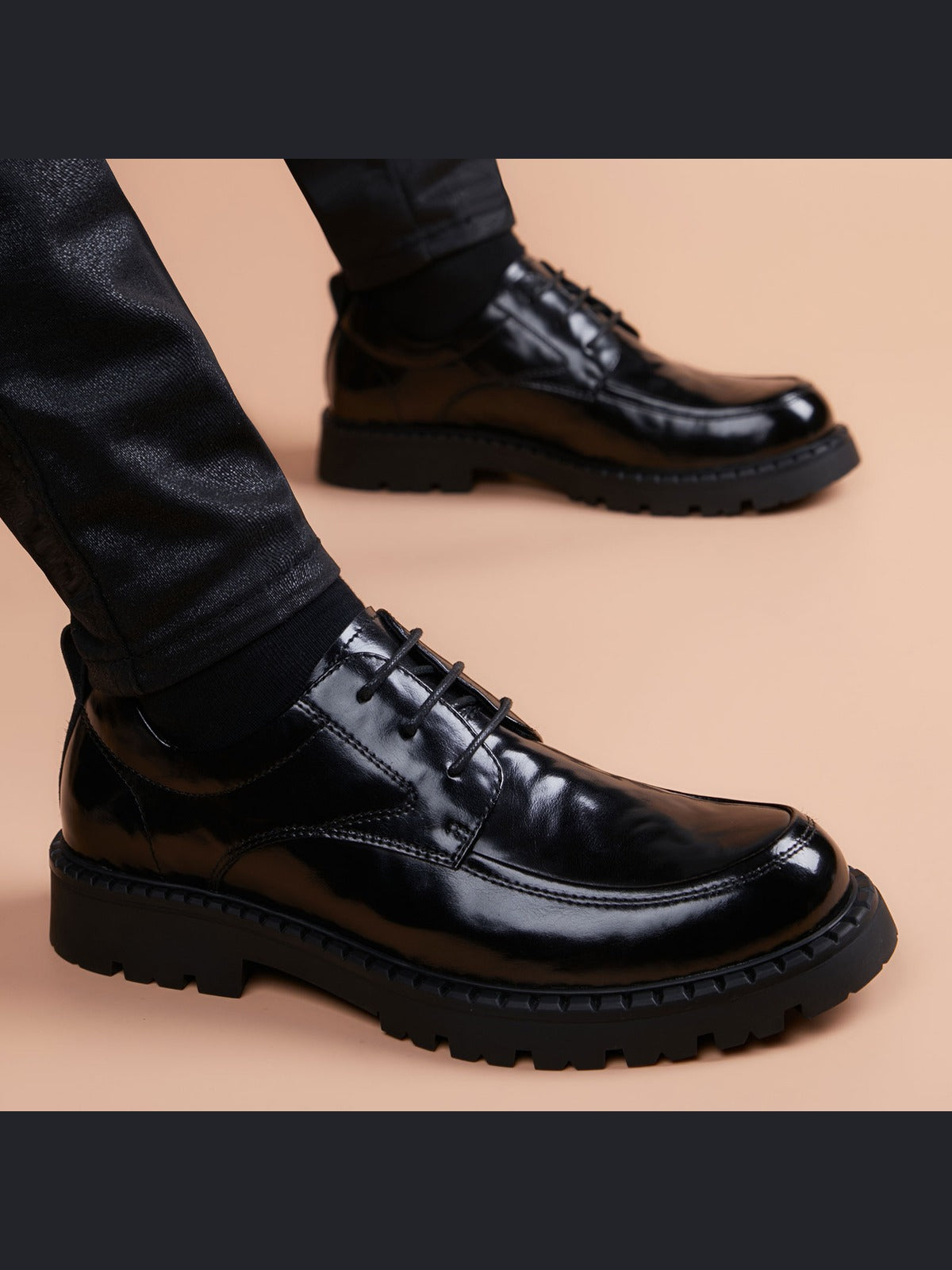 Black handcrafted genuine leather shoes - color image