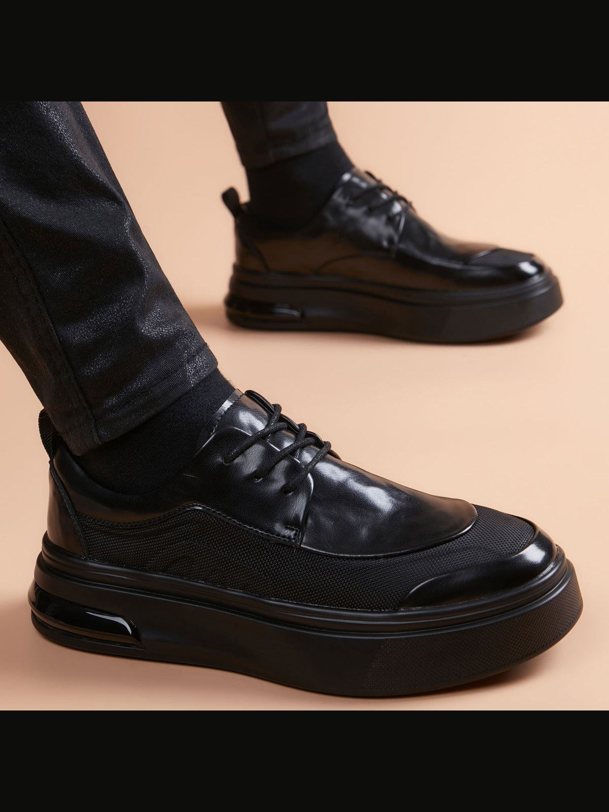 Black handcrafted genuine leather shoes - color image