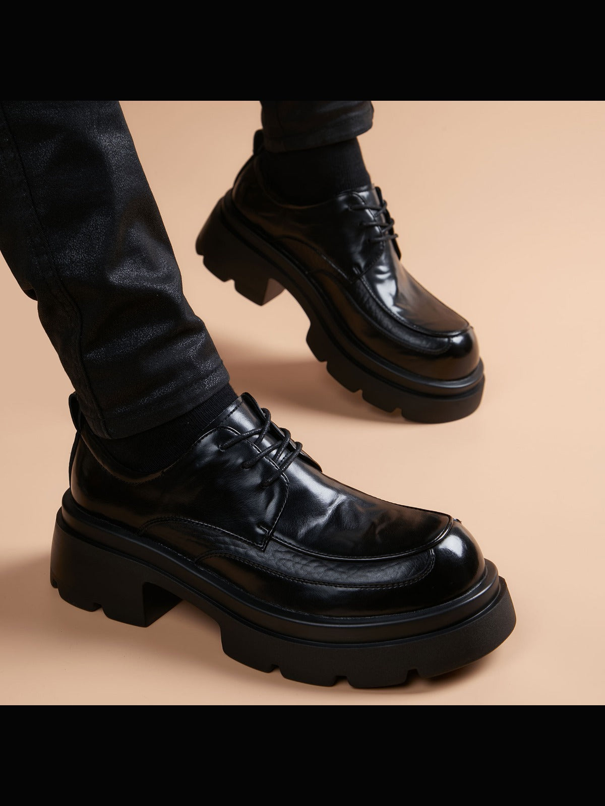 Black handcrafted genuine leather shoes - color image