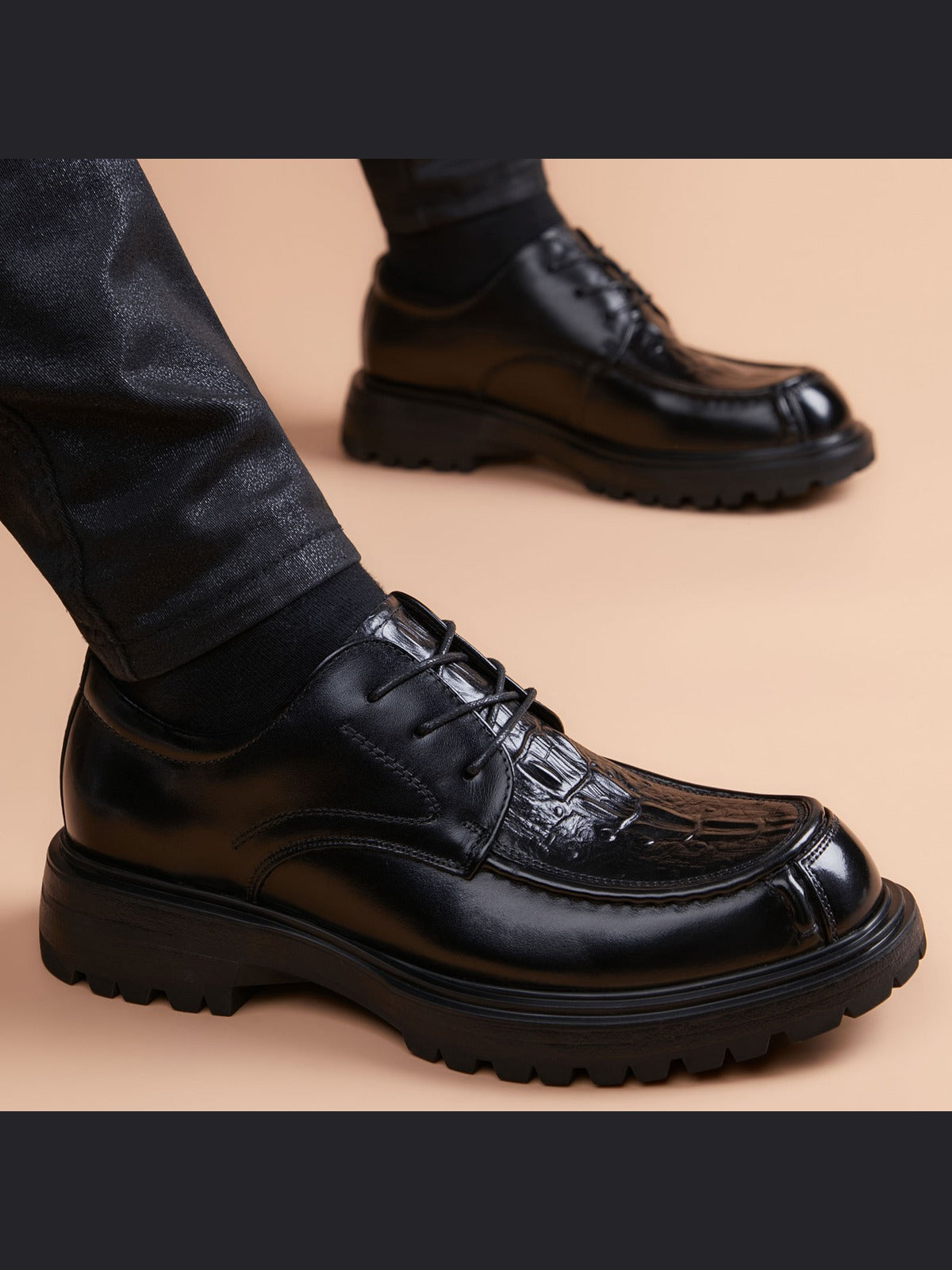 Black handcrafted genuine leather shoes - color image