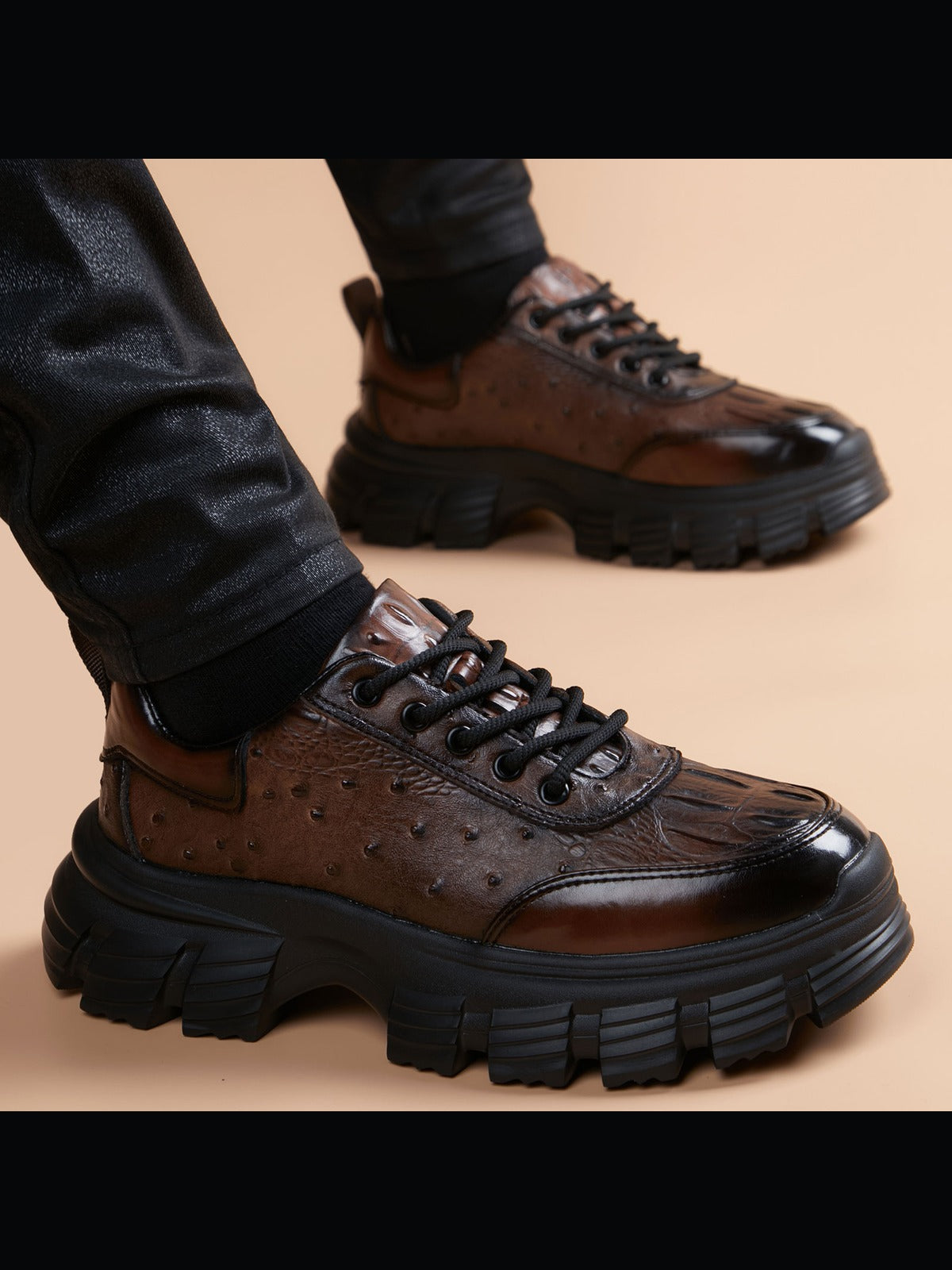 Brown handcrafted genuine leather shoes - color image