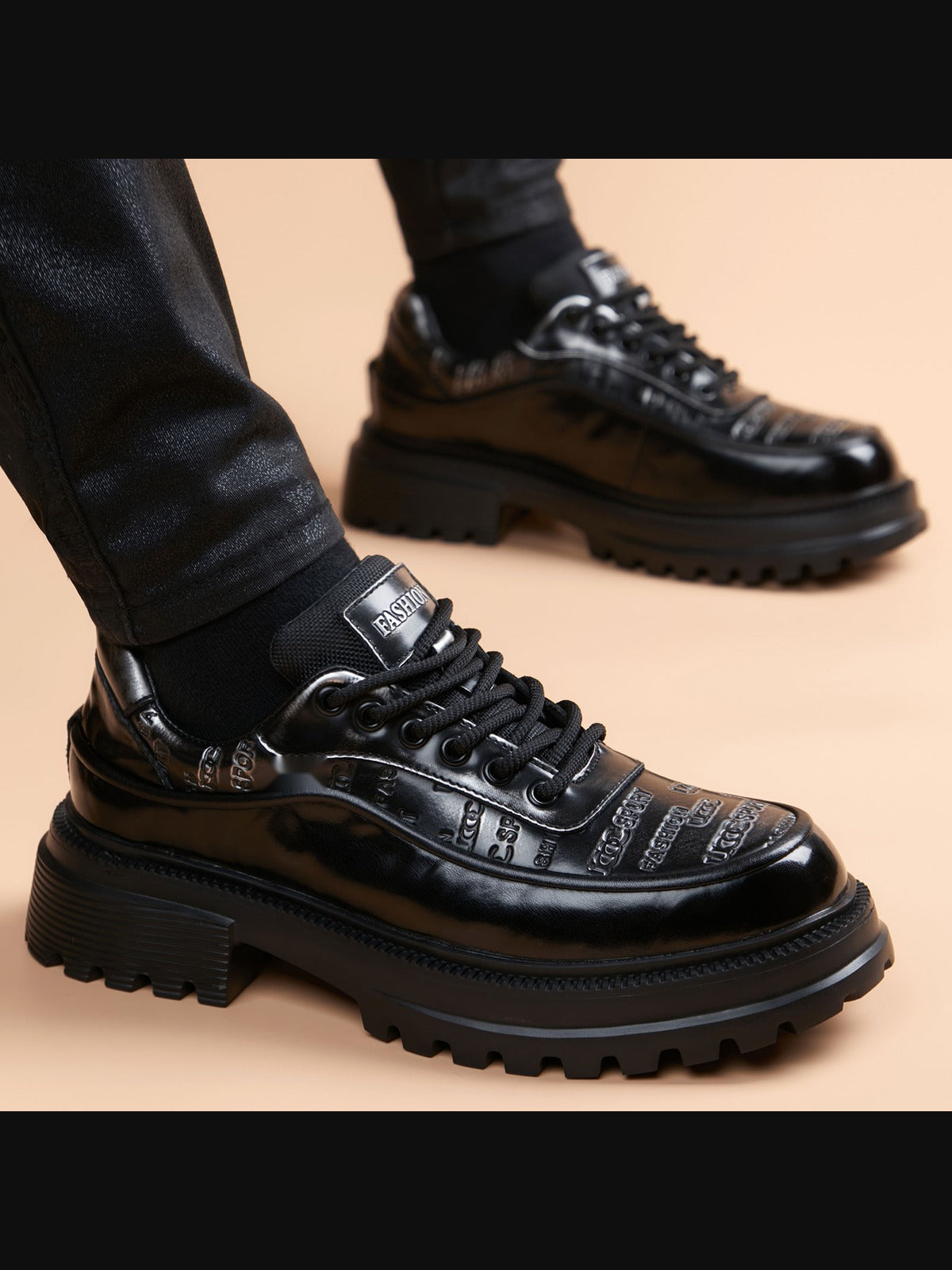 Black handcrafted genuine leather shoes - color image