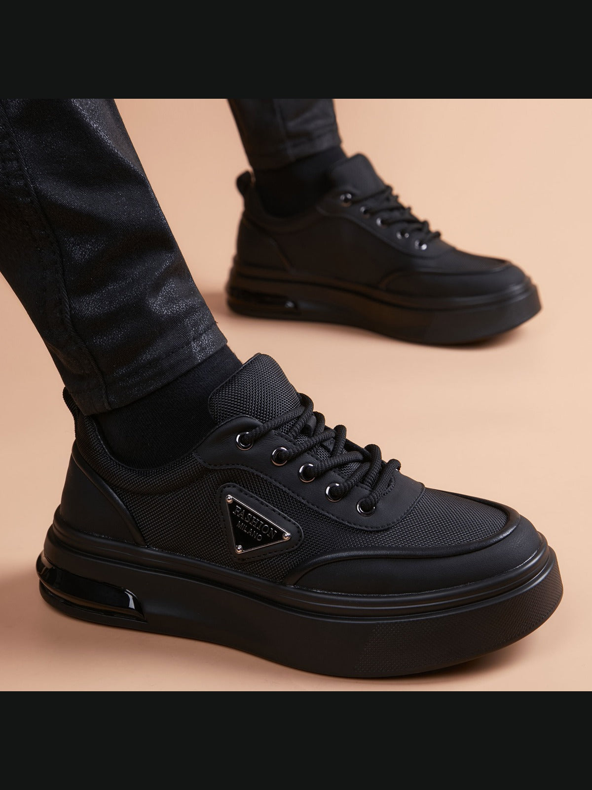 Black handcrafted genuine leather shoes - color image