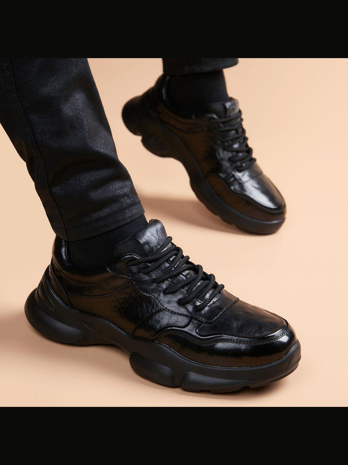 Black handcrafted genuine leather shoes - color image