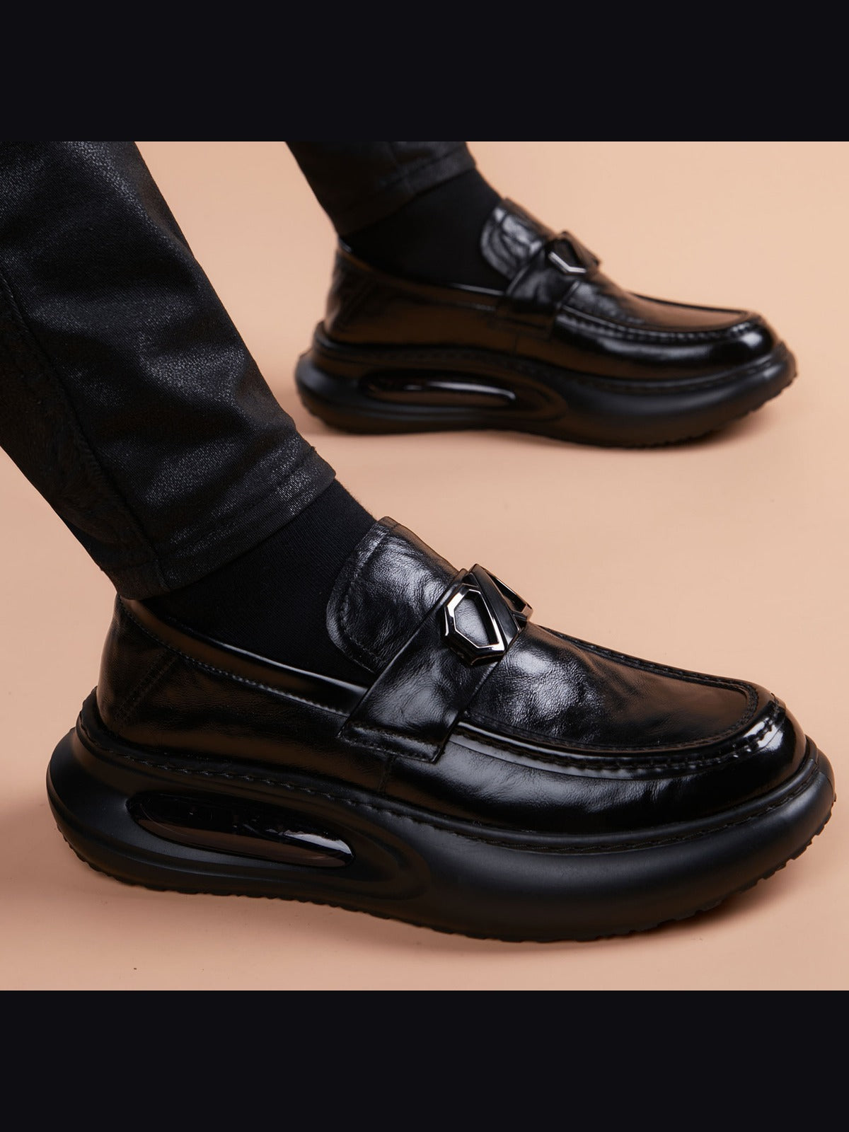 Black handcrafted genuine leather shoes - color image