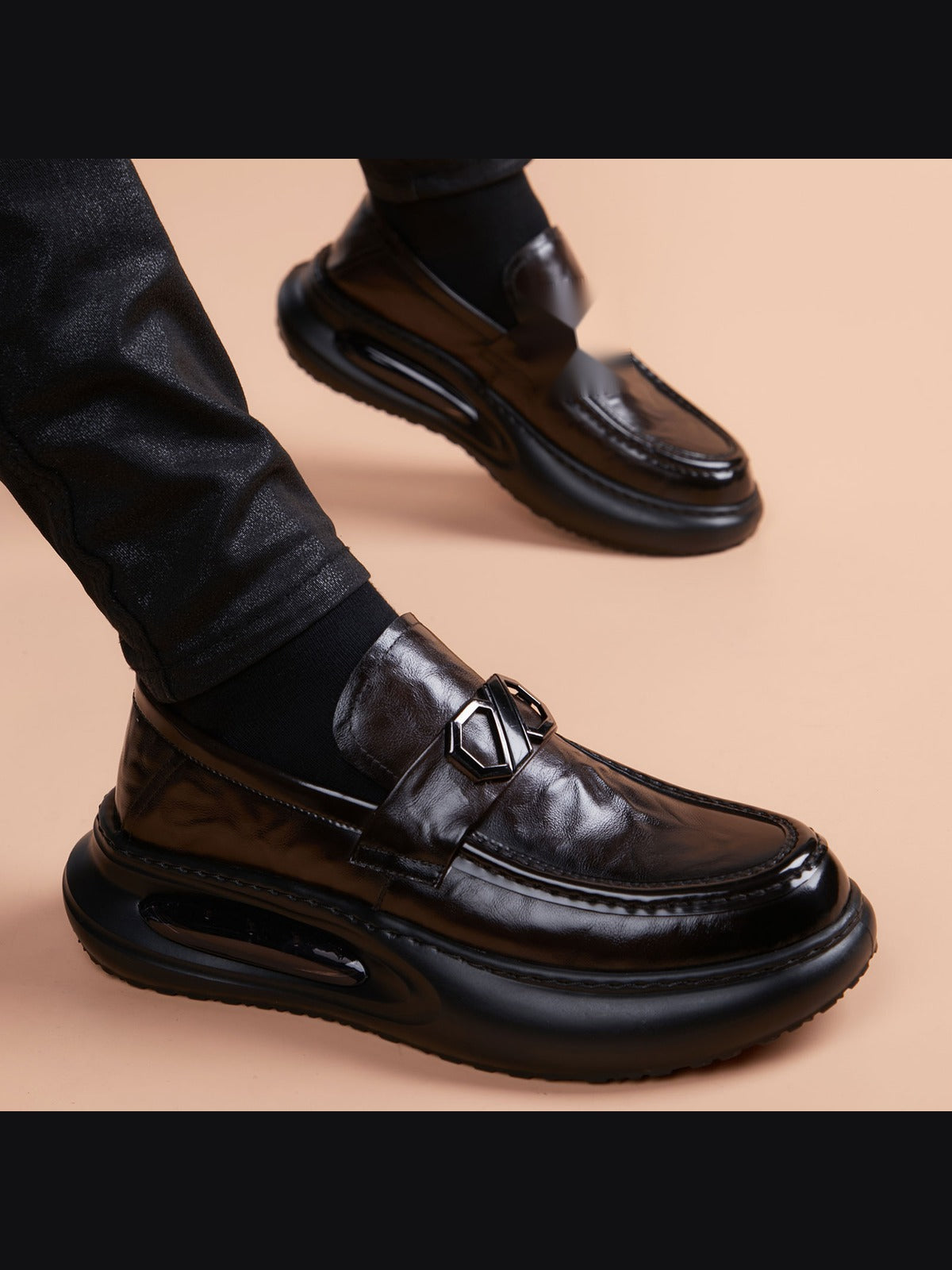 Brown handcrafted genuine leather shoes - color image