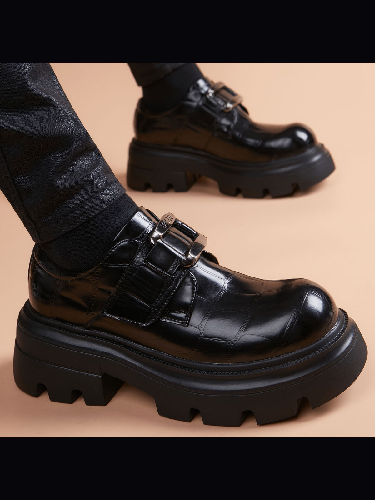 Black handcrafted genuine leather shoes - color image