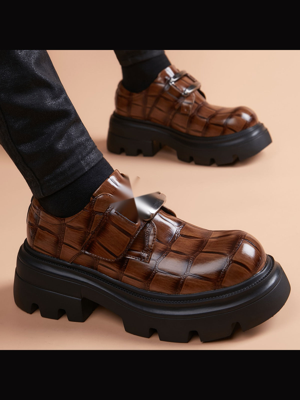 Brown handcrafted genuine leather shoes - color image