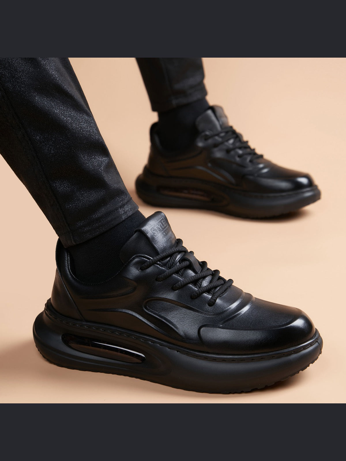 Black handcrafted genuine leather shoes - color image