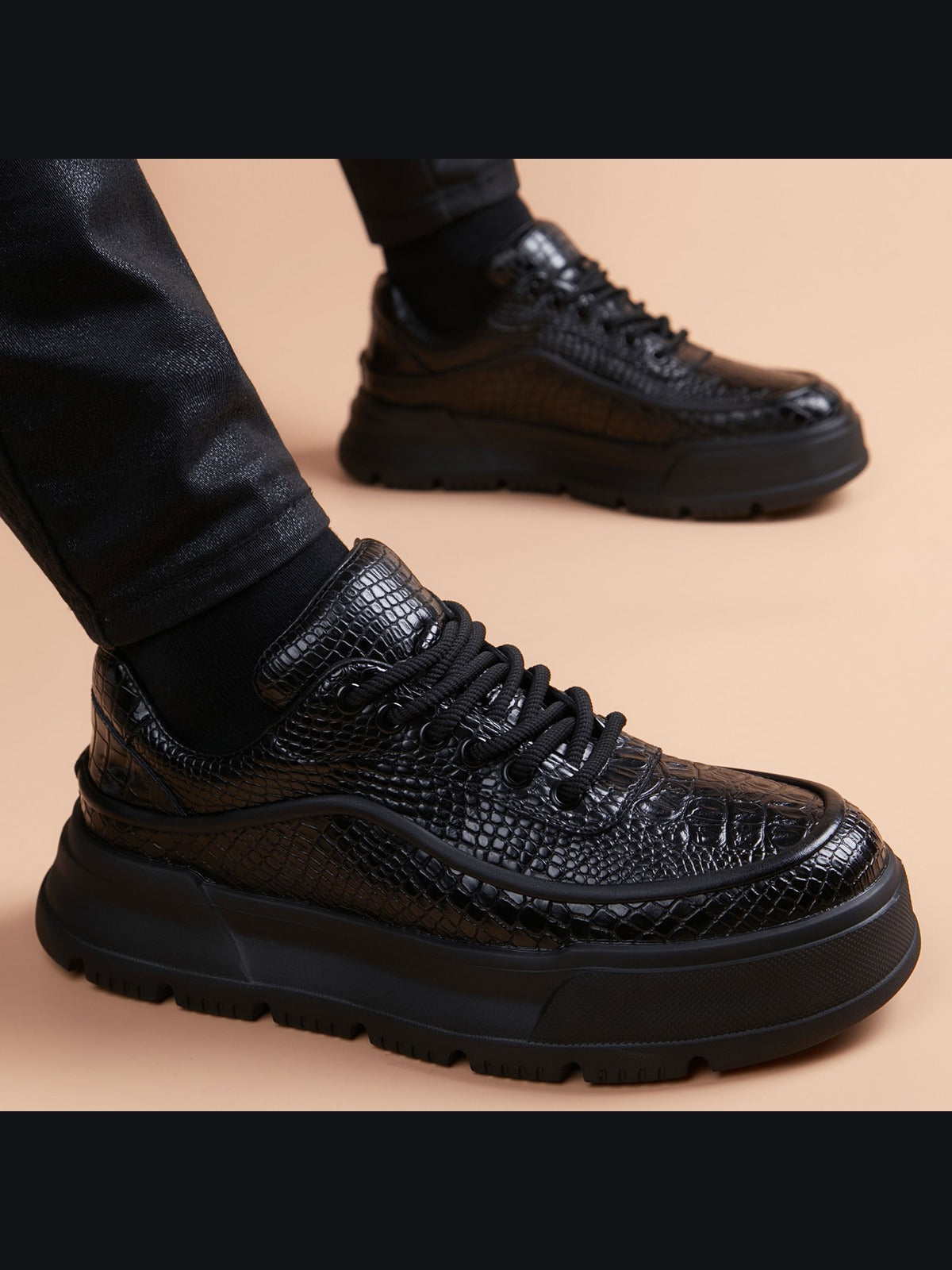 Black handcrafted genuine leather shoes - color image