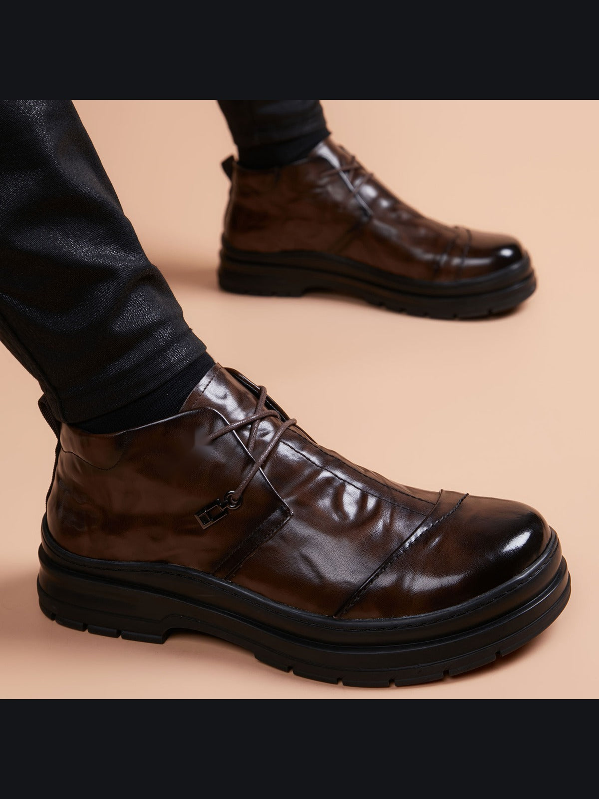 Black handcrafted genuine leather shoes - color swatch